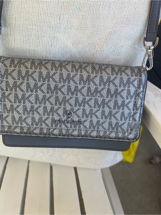 Michael Kors Handbags - Michael Kors Silver Gray MK Logo Crossbody Bag